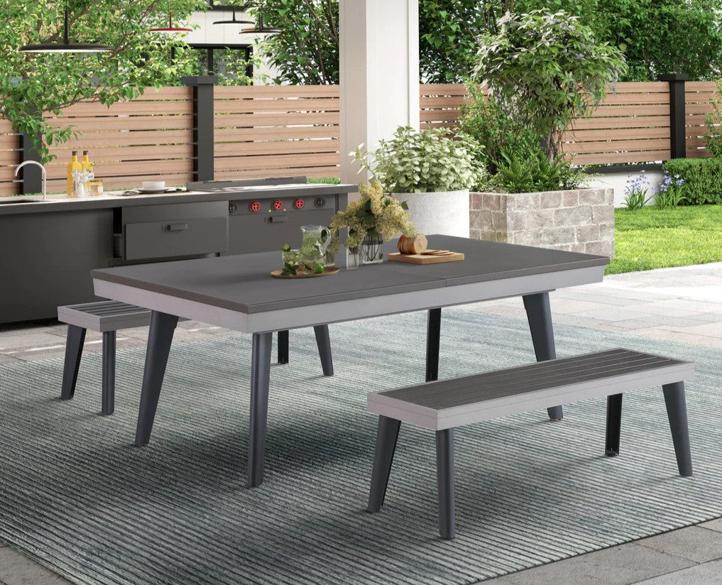 Playcraft Santorini 7ft Outdoor Slate Pool Table with Dining Top Benches and Ping Pong - Entertain Hive