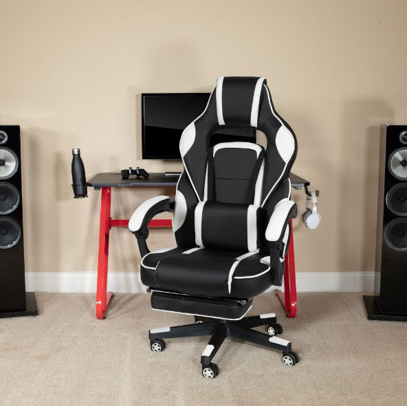 Flash Furniture - Black/White Reclining Gaming Chair & Footrest with Gaming Desk - Entertain Hive