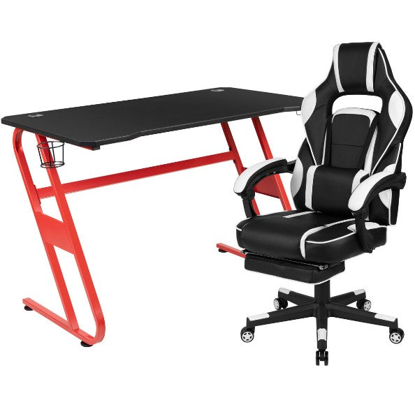 Flash Furniture - Black/White Reclining Gaming Chair & Footrest with Gaming Desk - Entertain Hive