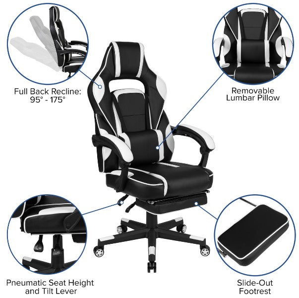 Flash Furniture - Black/White Reclining Gaming Chair & Footrest with Gaming Desk - Entertain Hive