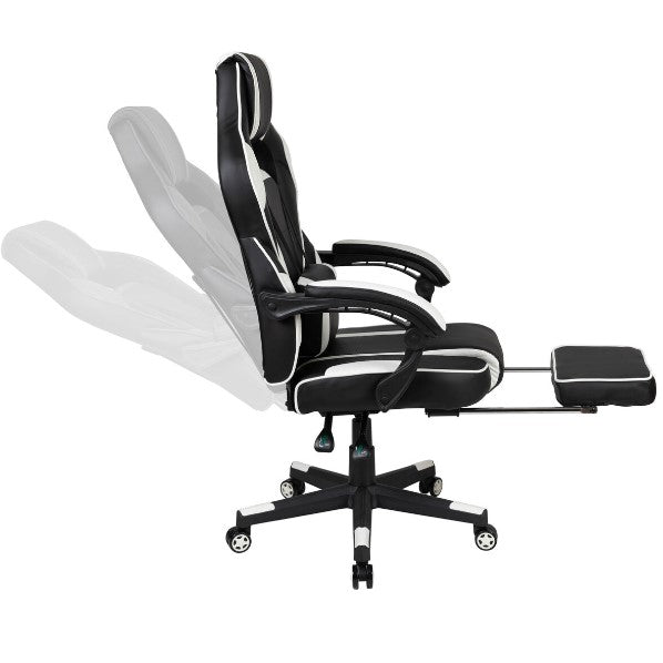 Flash Furniture - Black/White Reclining Gaming Chair & Footrest with Gaming Desk - Entertain Hive